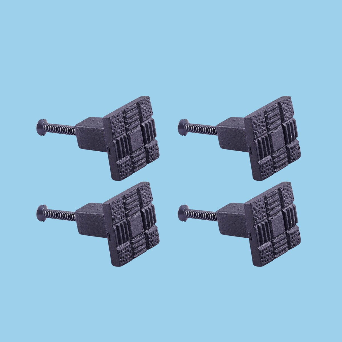 Renovators Supply Black Square Wrought Iron Cabinet Knob Pull Decorative Aztec Rust Resistant Vintage Metal Knobs for Kitchen Cabinet or Drawer Handles w/Screws Pack of 4