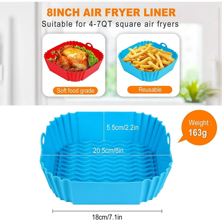 2 PCS Square Silicone Air Fryer Liners - 8 Inch Reusable Air Fryer Pot - Air  Fryer Accessories - Air Fryer Inserts for 4 to 7 QT for Oven Microwave  Accessories (Grey+Green) 