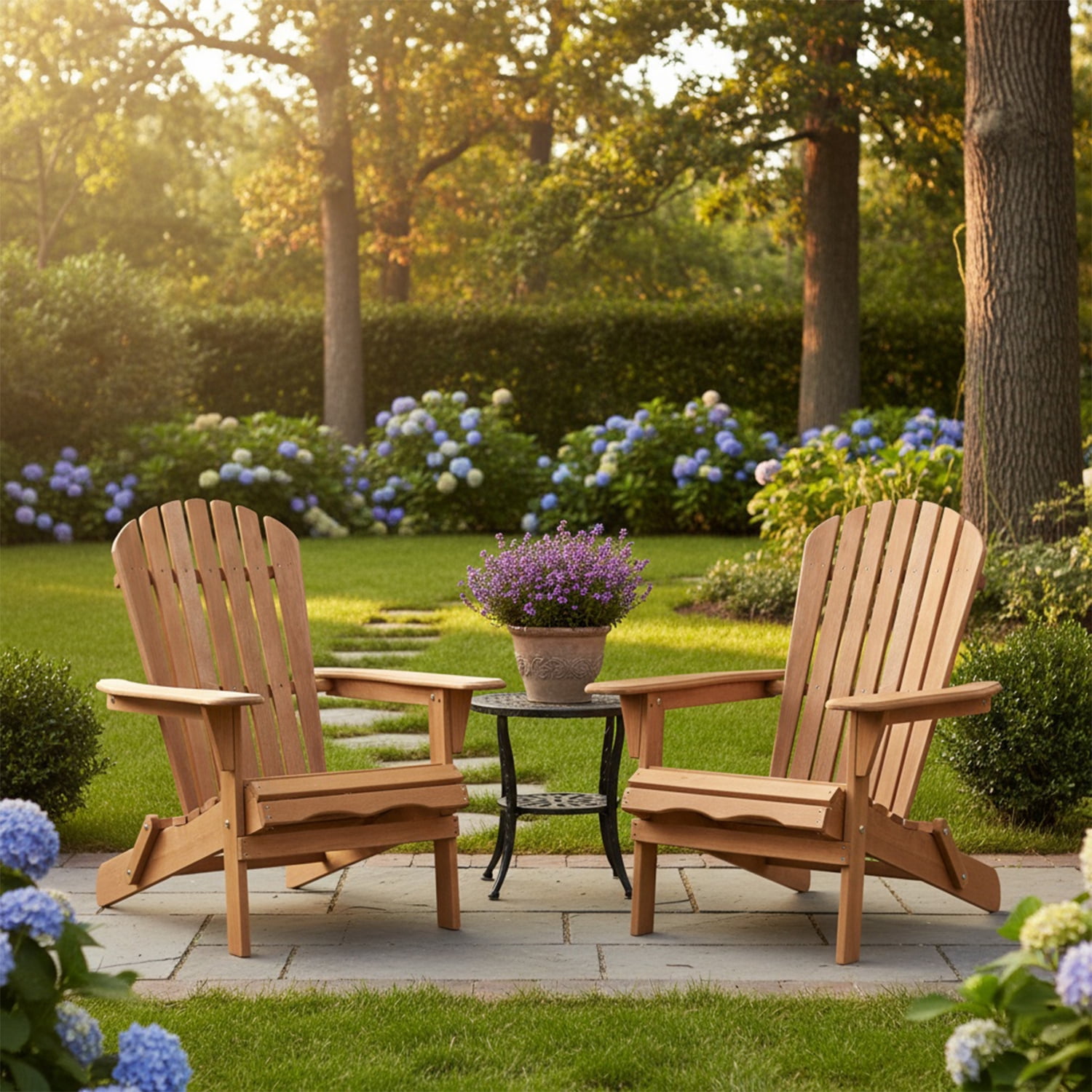 Demi Bonn Outdoor Wooden Folding Adirondack Chair Set of 2 with Pre-Assembled BackRest, Wood Patio Chair for Garden Backyard Porch Pool Deck Firepit, Light Brown