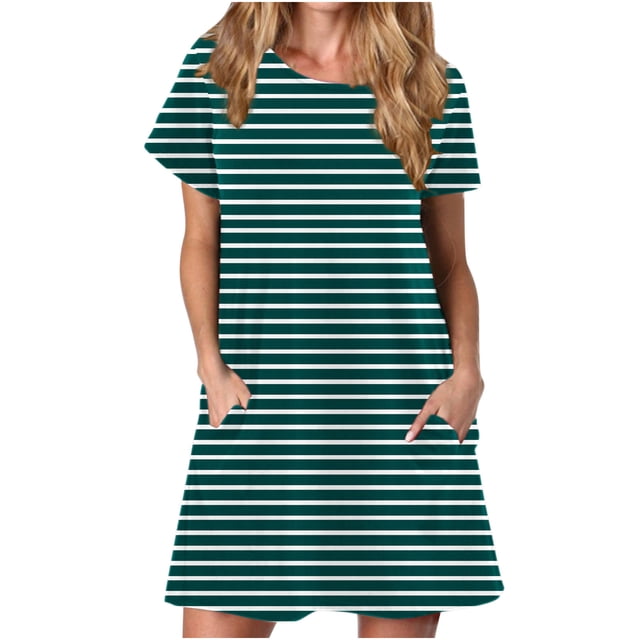 Chemises à Manches Courtes pour Femmes Robe T-Shirt d'Été Décontractée pour Femmes Tunique Ample à Manches Courtes avec Poches pour Femmes Robe d'Été Ample pour Femmes Robe T-Shirt Femme