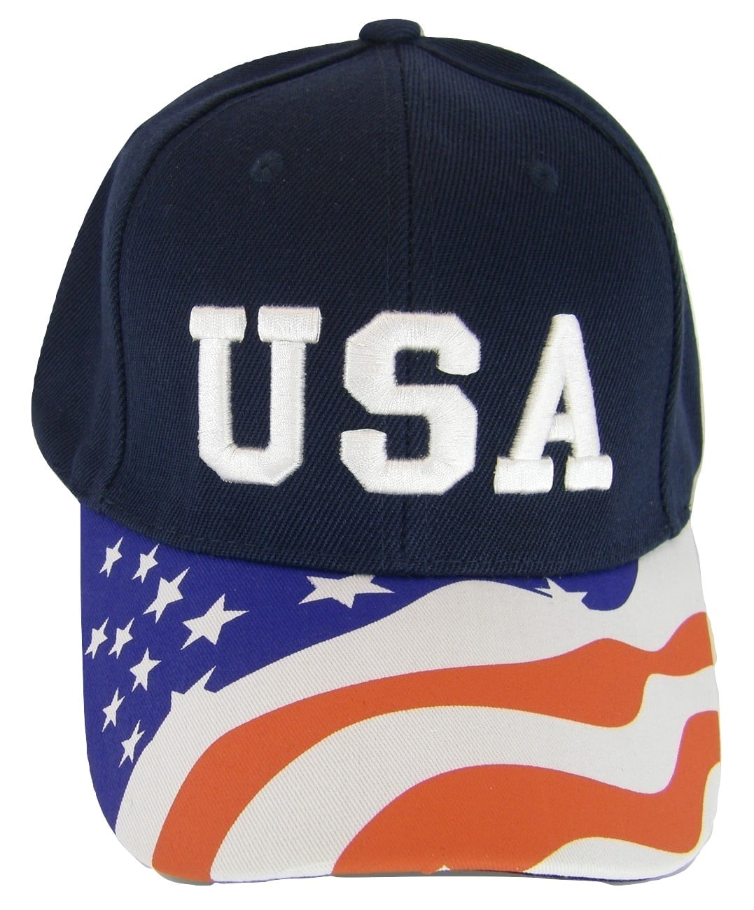 USA Patriotic Red White Blue Flag Brim Adjustable Baseball Cap (Navy