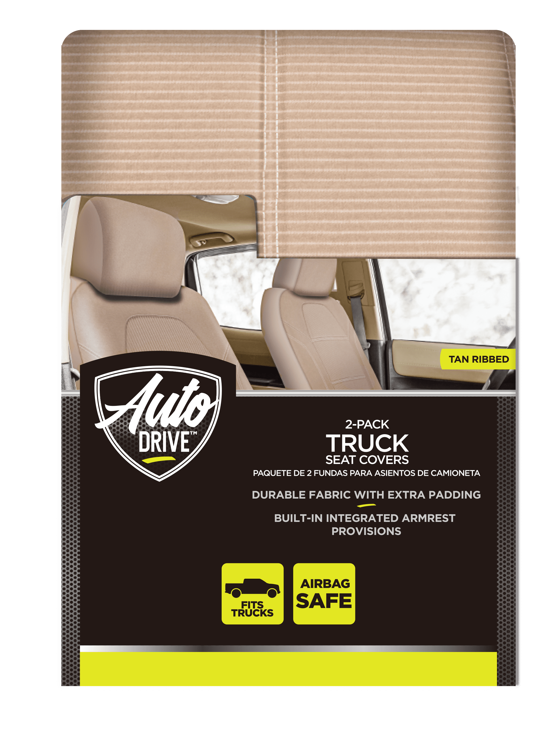 Auto Drive 2Piece Truck Seat Cover Polyester Santos Tan - Universal Fit, 2202SC305-1