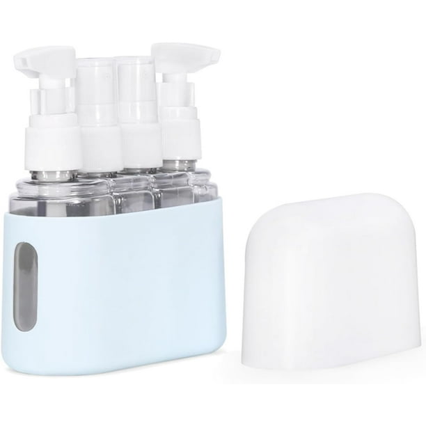 Mini Shampoo Dispenser Portable Travel Bottle Set Leak Proof Pump Bottles Containers Travel Size Containers Airplane Accessories Kits for Toiletries Shampoo Conditioner Lotion Liquid (Blue,4 in 1)