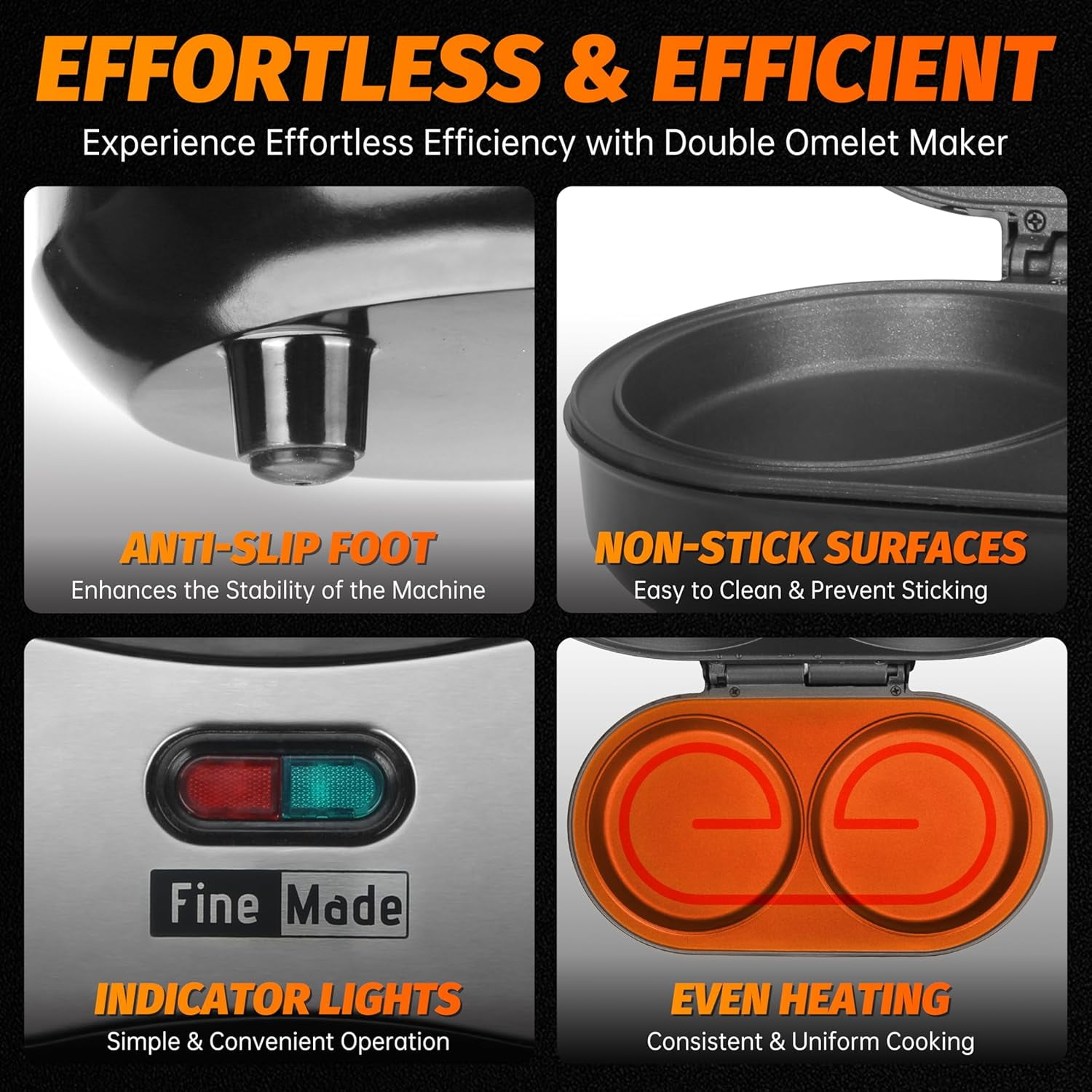 Electric Omelette Maker with Nonstick Pan, Dual Grooves for Egg Bites & Pancakes, Black