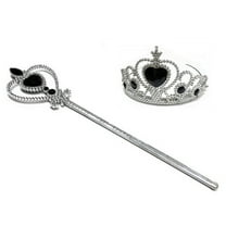 Dreamtale Princess Crown Tiara and Wand Set-Silver Heart Jewel(Coal Black)