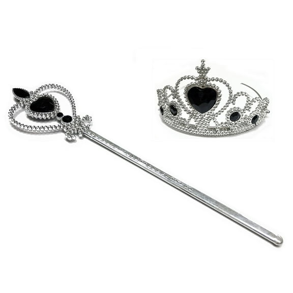 Dreamtale Princess Crown Tiara and Wand Set-Silver Heart Jewel(Coal Black)