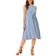 thumbnail image 2 of INSPIRE CHIC Women's Sleeveless Solid Button Front Drawstring Dress, 2 of 6