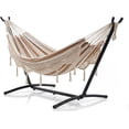 thumbnail image 3 of Garvee Double Hammock with Stand & Tassel, 450 ibs Max, 126 x 42.9 x 39.4", Yellow & White, 3 of 10