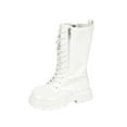 thumbnail image 2 of BFHHYA Girls' PU Leather Boots Lace-Up Fleece-Lined Mid Calf Boots Waterproof Snow Boots Side Zipper Martin Boots for Snowy Errands, 2 of 9