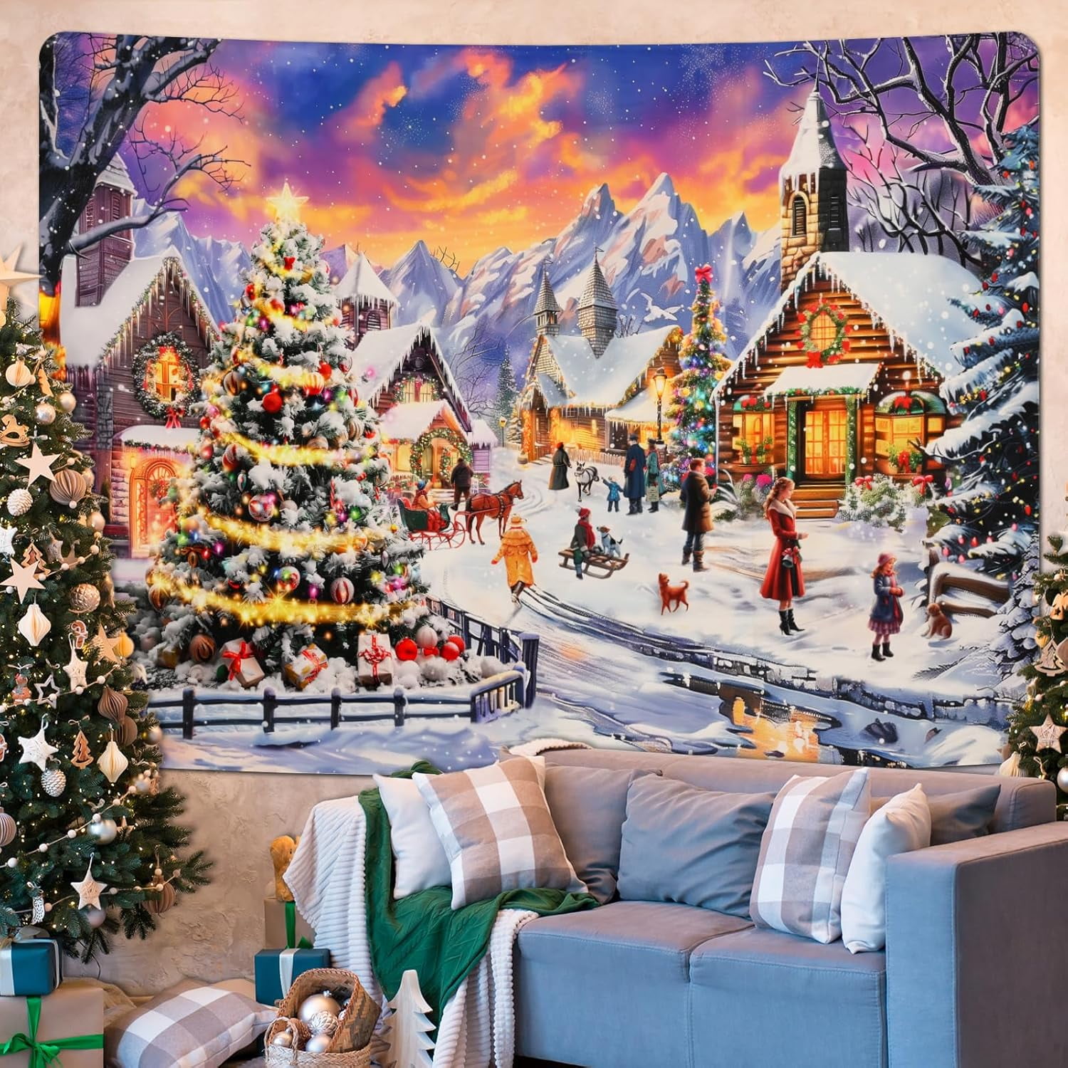 Sevenstars Christmas Tapestry Xmas Colorful Tapestry Wall Hanging