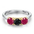 thumbnail image 3 of Gem Stone King 10K Two Tone Gold Black Sapphire and Red Ruby Engagement Ring for Women | 1.79 Cttw | Round 5MM | Gemstone September Birthstone | Size 8, 3 of 6