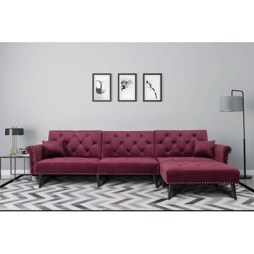 Convertible Sofa Bed Sleeper Wine Red, Red Wine Out Of Velvet Sofa