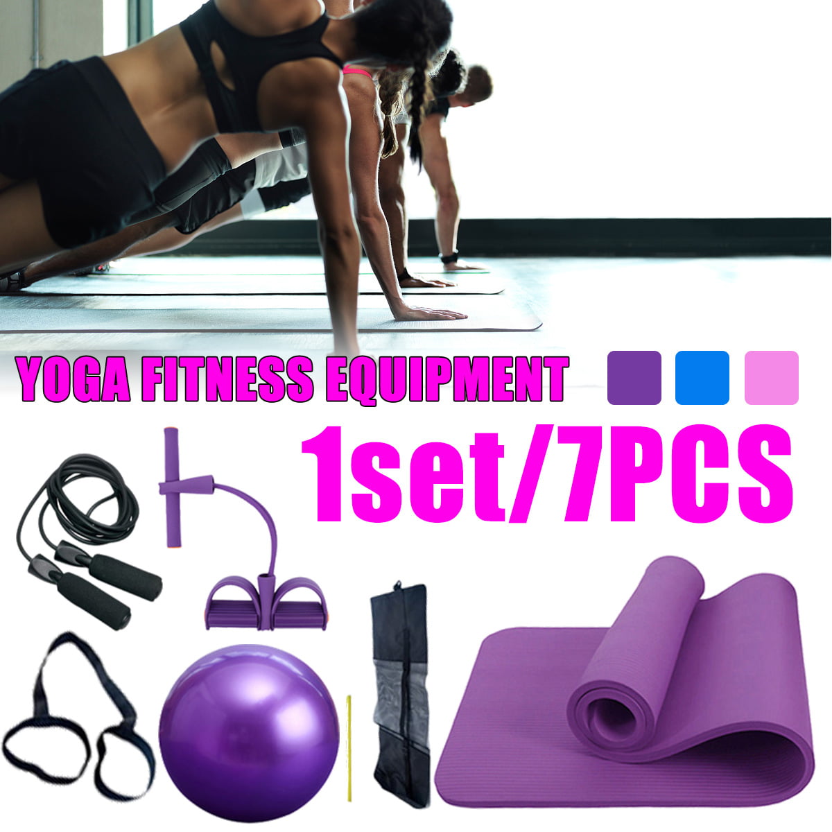 7Pcs/set Exercise Yoga Fitness Equipment Yoga Mat Pilates Ball Skipping Rope US 