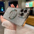thumbnail image 4 of Compatible with iPhone 12 Pro Max Magnetic Glitter Case-6.7 Inch, Luxury Love Heart Pattern Plating Bling Clear Case, Compatible with MagSafe for Women Girls Shockproof Back Cover-Silve, 4 of 12