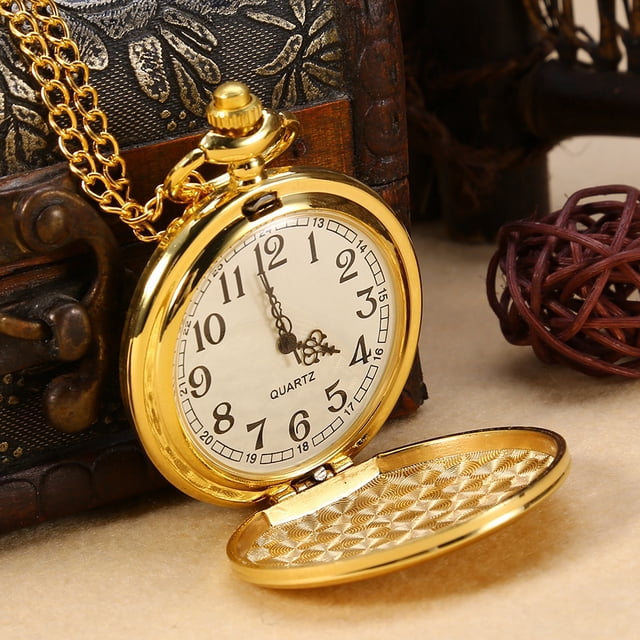 Reloj de bolsillo retro ANGGREK Analógico de Cuarzo Negro Plata Oro