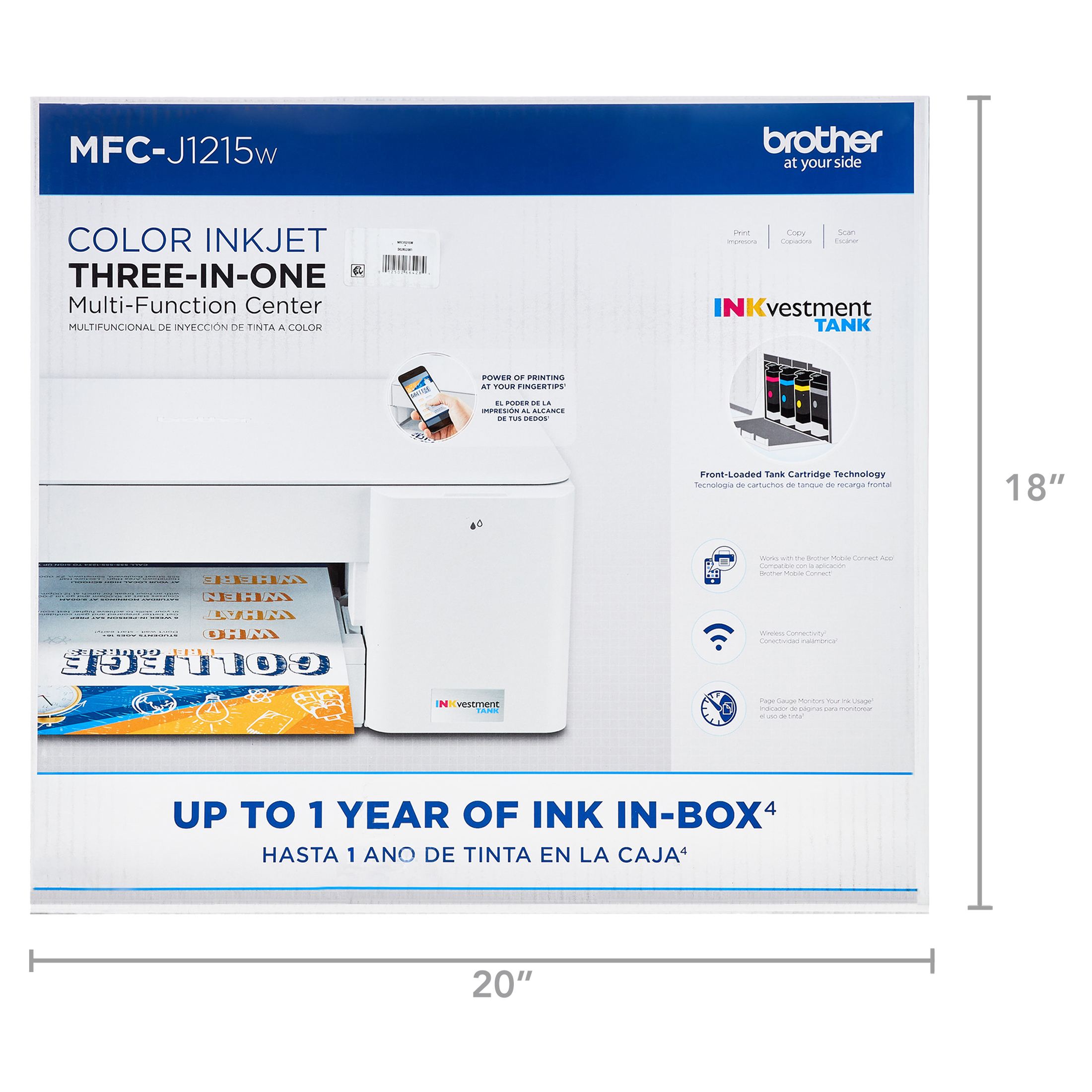 Brother MFC-J1215W INKvestment Tank Wireless Multifunction Color Inkjet Printer - image 3 of 12