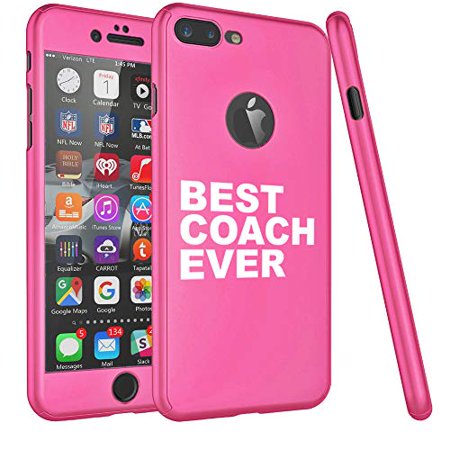 360° Full Body Thin Slim Hard Case Cover + Tempered Glass Screen Protector for Apple iPhone Best Coach Ever (Hot Pink, for Apple iPhone 7 / iPhone