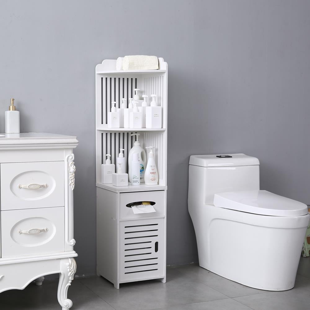 Winado Bathroom Corner Shelfwooden Floor Storage Cabinet With Drawers