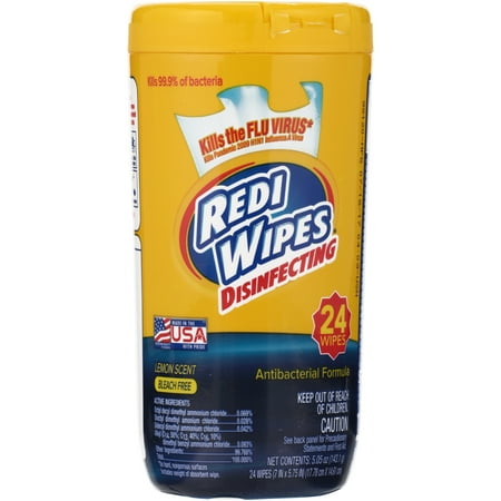 Redi Wipes Disinfecting Antibacterial Wipes, Lemon Scent, 24 count