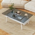 thumbnail image 4 of BJSN Glass Coffee Table for Living Room Small Gold Mid Century Coffee Table for Living Room with Wood Shelves (Black Frame, Transparent Glass   Brown Wood),Gray Glass   White Wood, 4 of 8