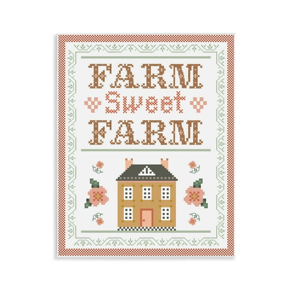 Stupell Industries Sweet Farm Needlepoint Style Text & Numbers Painting Unframed Art Print Wall Art, 11 x 14