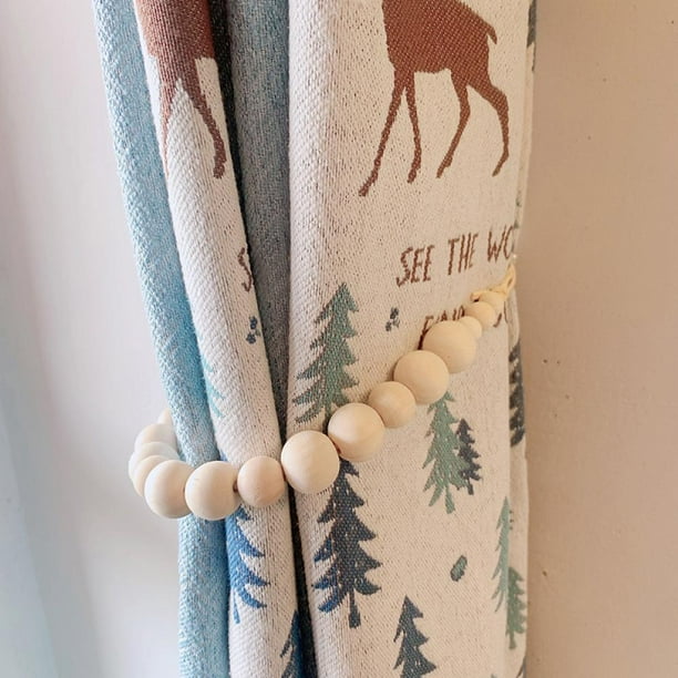 Set Of 2 Curtain Tie Backs Wood Bead Tiebacks Curtain Holdbacks Window