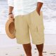 thumbnail image 4 of WILLBEST Pantalones Cortos de Lino de Verano para Hombre, con Bolsillos Grandes, para Playa, Deportivos, de Rayas Lisas, Ligeros y Elásticos, para Verano, Holgados y Casuales., 4 of 8