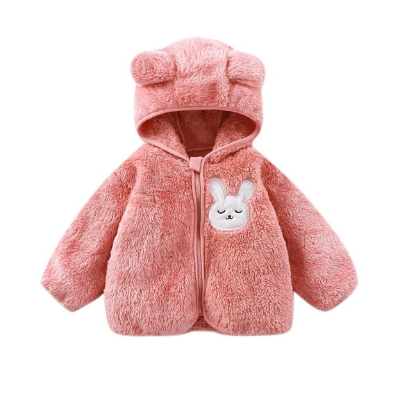 Zpanxa Toddler Bunny Sherpa Hoodie Plush Fleece Lined Zip Up Jacket Cozy Warm Long Sleeve Casual Outerwear for Boys Girls Ages 6 Months to 3 Years