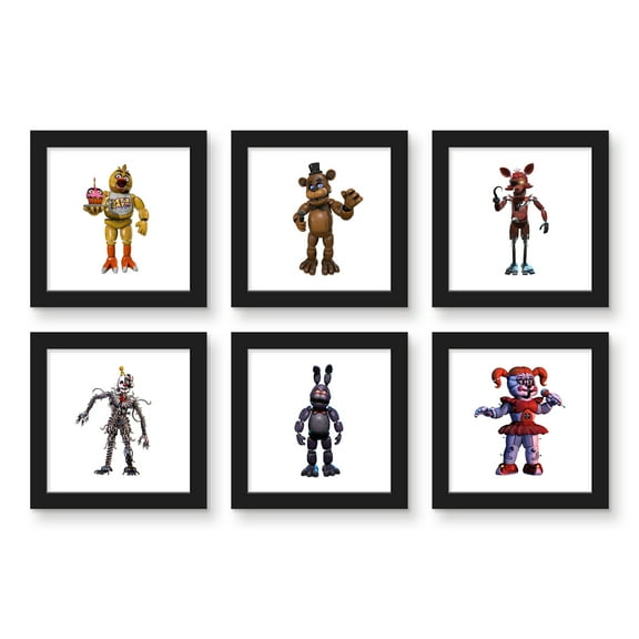Gallery Pops Five Nights At Freddy's - Animatronic Wall Art Bundle (6-Pack), Black Framed Version, 12" x 12"