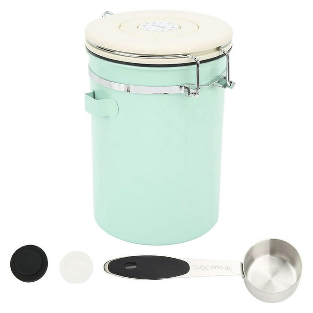 Mint Green Food Grade Stainless Steel Airtight Coffee Canister with Spoon and Date Disc for Tea and Nuts 1.8L