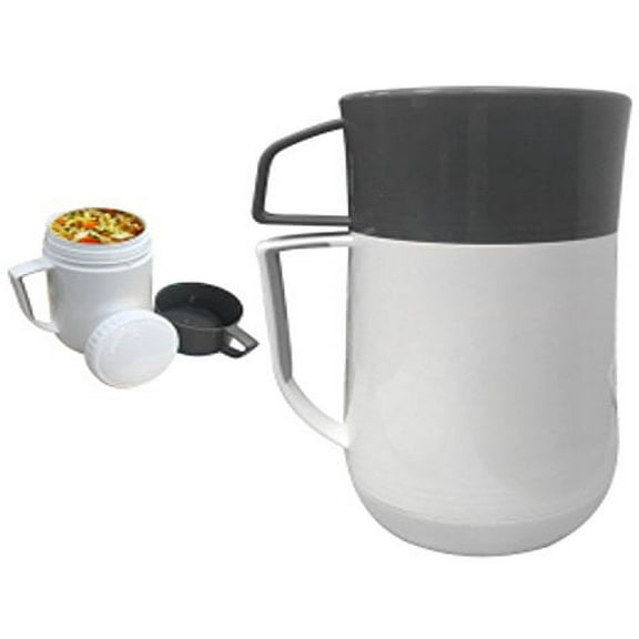 Lunchbox Hot or Cold Food Jug Leak Proof w/Cup BPA/ASBESTOS free 600ml Vacuum Glass Insulated, White