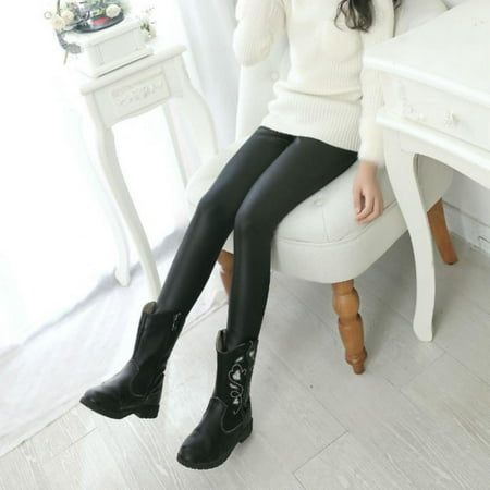 

Esho 2-11Y Girls Winter Warm Fleece Lined Leggings Toddler Girl Faux Leather Pants Tights