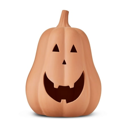 Clay Pumpkin Jack-o'-Lantern Tabletop Decor, Brown, 13", Fall Indoor by Way To Celebrate