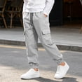 thumbnail image 2 of Boys Cargo Pants Zaewscy Boys Cargo Jogger Pants Elastic Drawstring Waist Casual Trousers with Multi Pockets Kids Outdoor Daily Wear Gray 120, 2 of 8