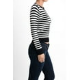 thumbnail image 2 of Yemak Women's Striped Pattern Round Neck Long Sleeve Sweater Pullover Black/Ivory-M-BD, 2 of 4