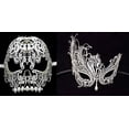 thumbnail image 2 of His and Her Masquerade Masks - Skull Men and Laser Cut Women Masks White Set, 2 of 2