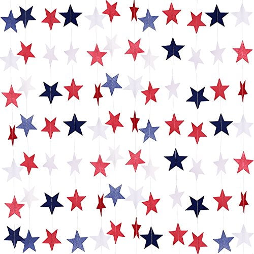 including Red White Blue Paper Fans,Balloons Patriotic Decorations USA Flag Stickers,Banner Pom Poms 74PCS Fourth of July Patriotic Decorations Set Hanging Swirl 
