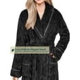 thumbnail image 3 of Women's Waffle Textured Satin Trim Fleece Robe (Black, S/M (US 6-10)), 3 of 8