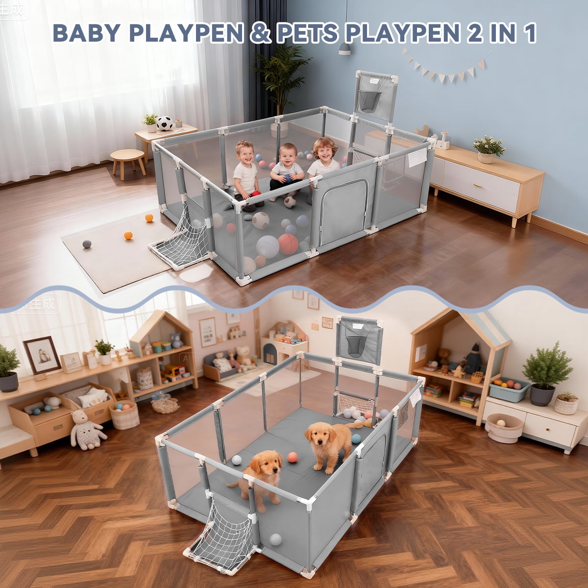 Baby Playpen,71x48inch Large Play Yard for Babies Toddlers, Sturdy Safety Baby Play Area, Gray
