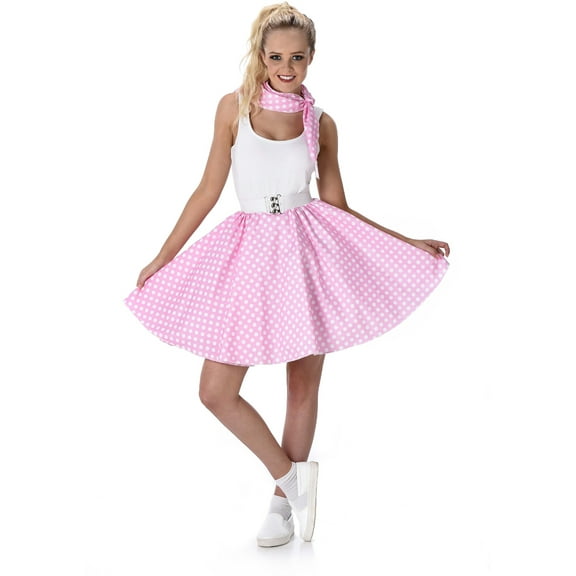 50s Style Light Pink Polka Dot Skirt And Necktie Women's Costume Large 14-16