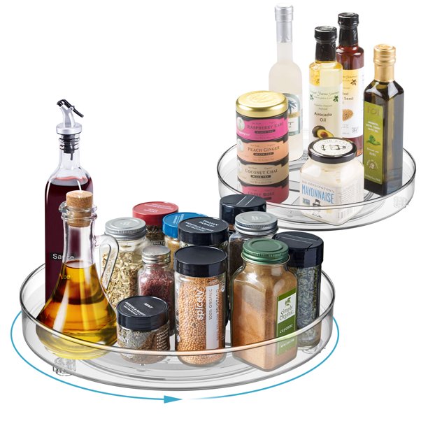 Koovon 2 Pack Lazy Susan Turntable Organizer, Round Plastic Clear