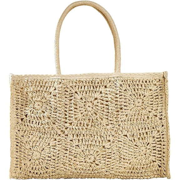 Kukuzhu Women Straw Bag, Woven Ethnic Rectangle Shoulder Bag Summer Handbag