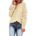 thumbnail image 1 of Aocisk Chandails à Épaules Dénudées pour Femmes, Manches Longues, Tricot, Col Ras du Cou, Chandail, Beige, P, 1 of 6
