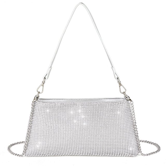 Bolso de mano de noche Valleycomfy Bling Rhinestone Silver para mujer