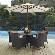 Modway Convene 7 Piece Outdoor Patio Dining Set in Espresso Orange