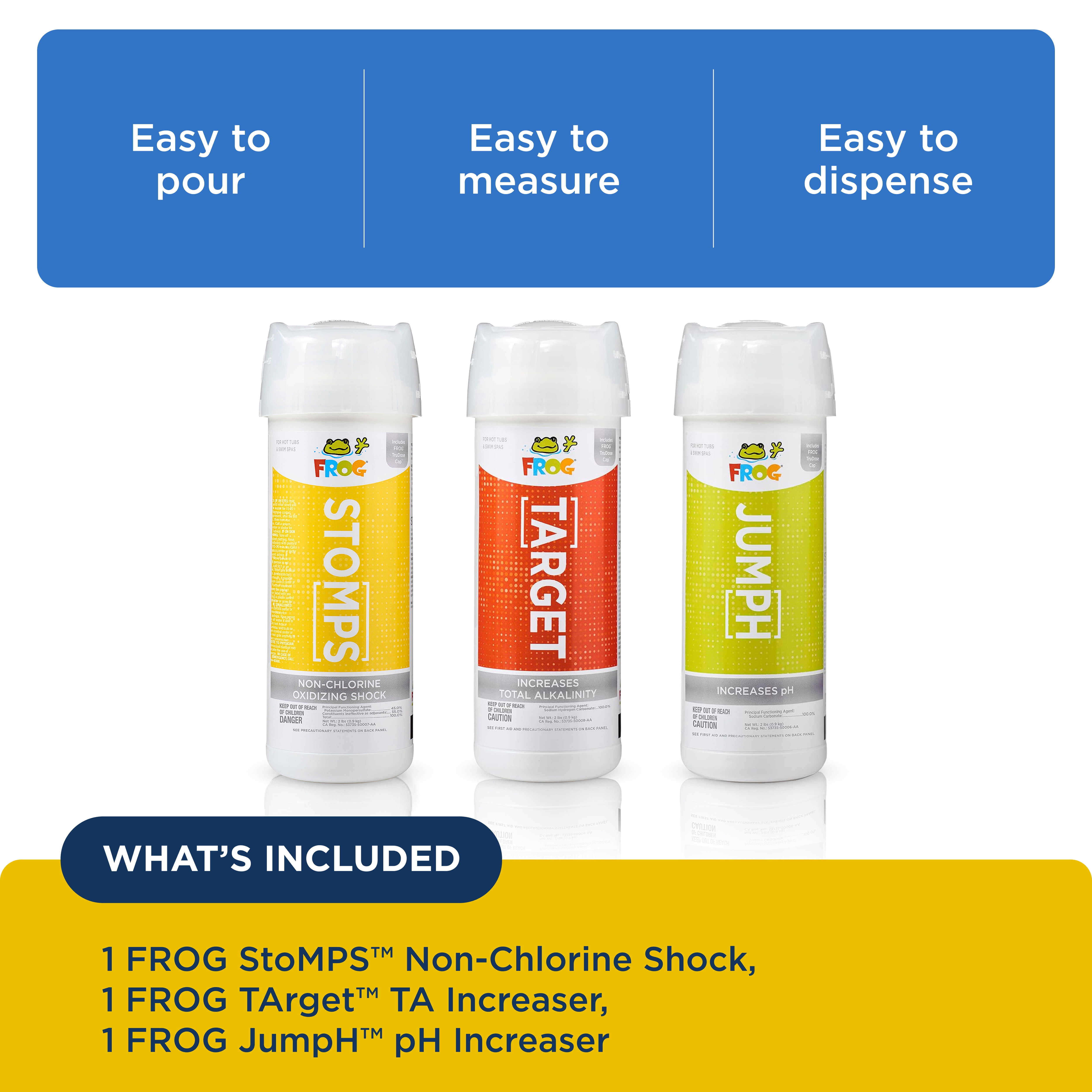 FROG StoMPS Non-Chlorine Shock Oxidizer & JumpH pH and TArget Total Alkalinity Increaser for Hot Tubs and Swim Spas - 2 lb Bottles with TruDose Measuring Caps for Easy Maintenance & Balancing