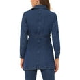 thumbnail image 4 of Allegra K Women's Notched Lapel Long Sleeves Button Belted Long Denim Jacket, 4 of 7