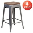 thumbnail image 3 of Flash Furniture Lincoln 4 Pk. 24" High Backless Silver Antique Finish with Clear Coat Metal Counter Height Stool with Square Wood Seat, 3 of 5