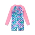 thumbnail image 2 of Serdomi Girls Long Sleeve Rash Guard 1 Piece Swimsuit with Zipper Front Pink Mermaid Scales Print Bathing Suits Size 6X/7, 2 of 7