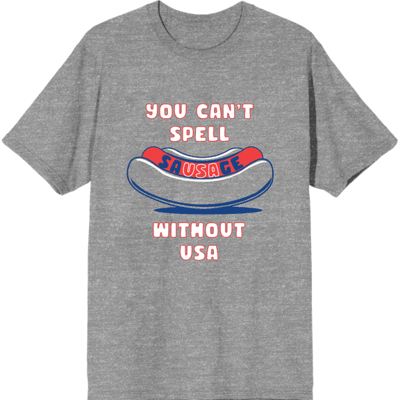 You Can't Spell Sausage Without USA Adult Short Sleeve Tee-Medium-Heather Gray
